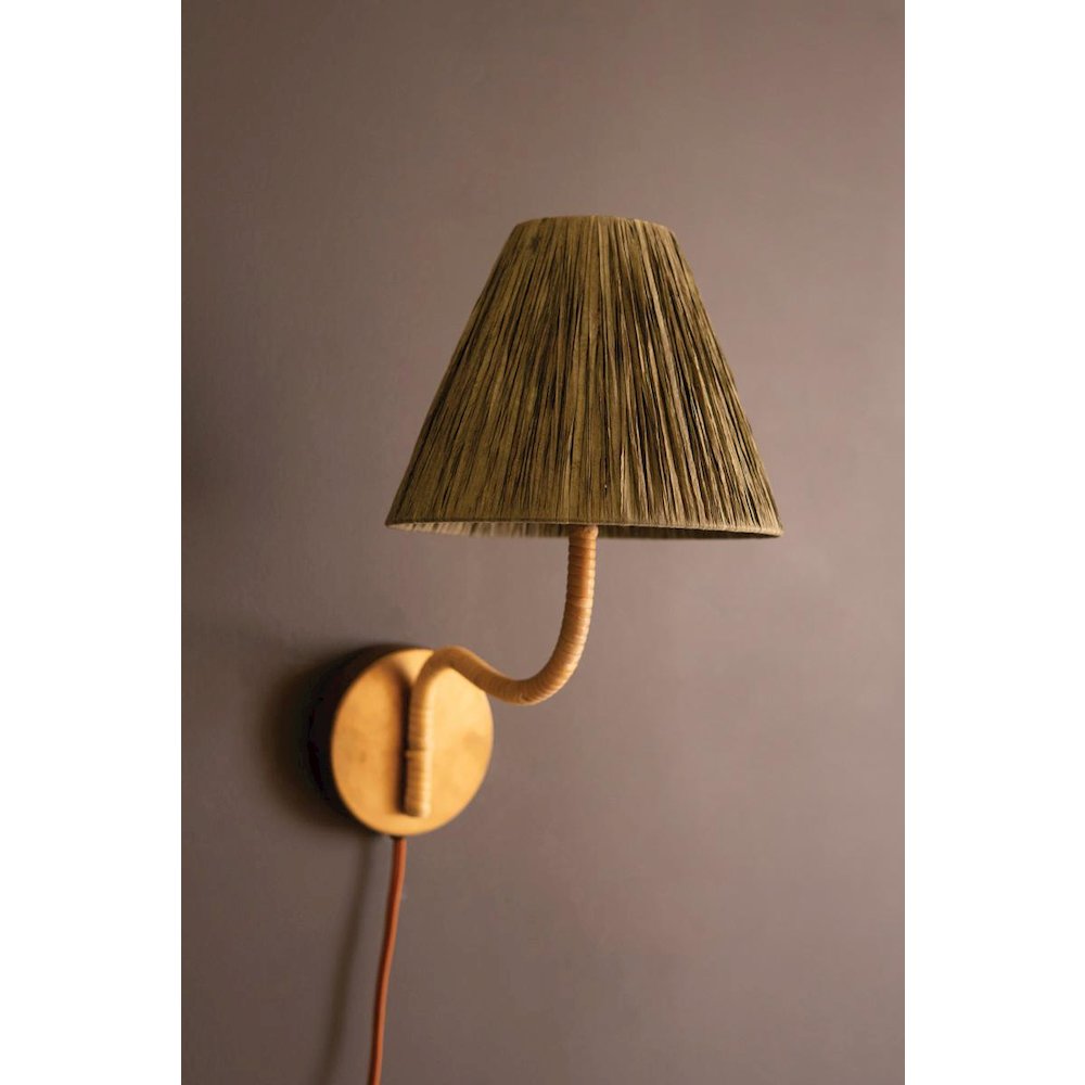 Rattan-Wrapped Wall Light With Raffia Shade
