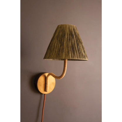 Rattan-Wrapped Wall Light With Raffia Shade