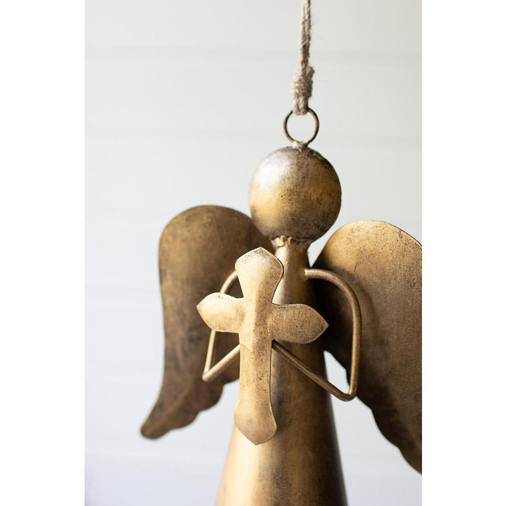 Antique Brass Angel Door Hanger Holding A Cross