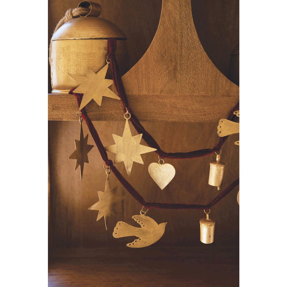 Christmas Charm Garland With Maroon Velvet Ribbon