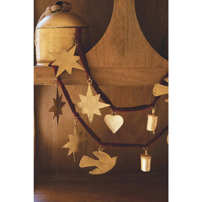 Christmas Charm Garland With Maroon Velvet Ribbon