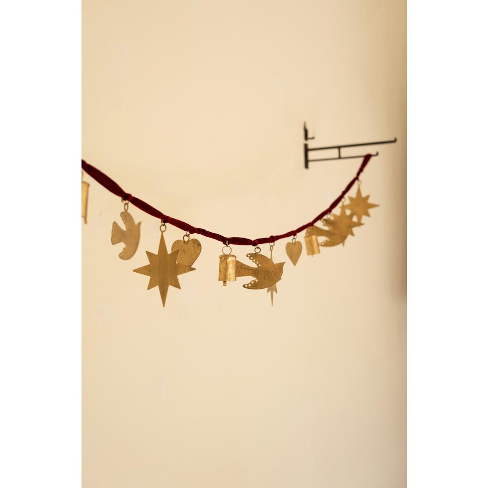 Christmas Charm Garland With Maroon Velvet Ribbon