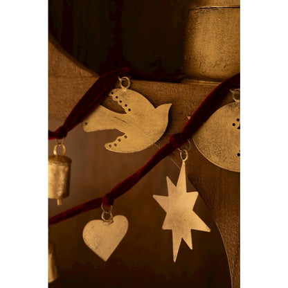 Christmas Charm Garland With Maroon Velvet Ribbon