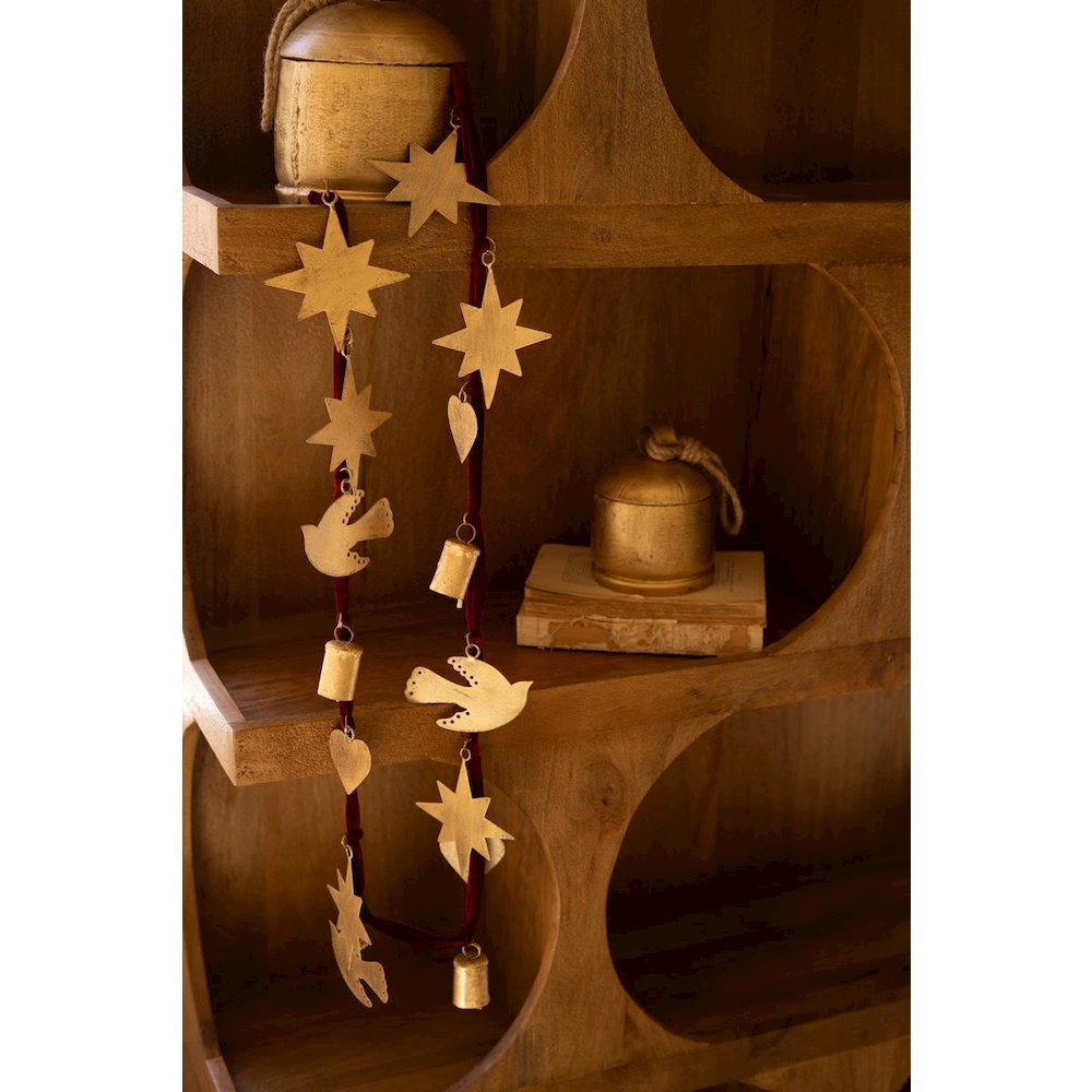 Christmas Charm Garland With Maroon Velvet Ribbon