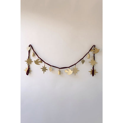 Christmas Charm Garland With Maroon Velvet Ribbon