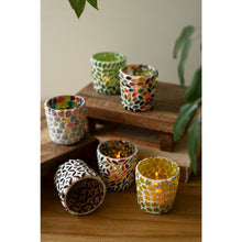 Set of Six Mosaic Glass Votive Holders