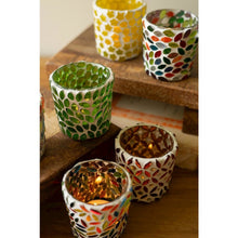 Set of Six Mosaic Glass Votive Holders