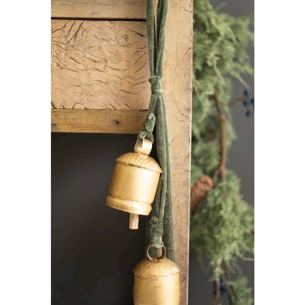 Jingle Bell Cluster with Green Velvet Ribbon