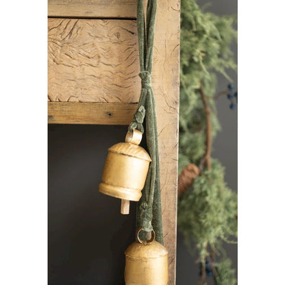 Jingle Bell Cluster with Green Velvet Ribbon
