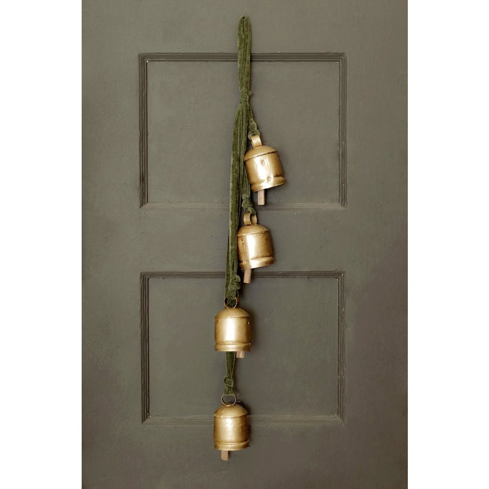 Jingle Bell Cluster with Green Velvet Ribbon