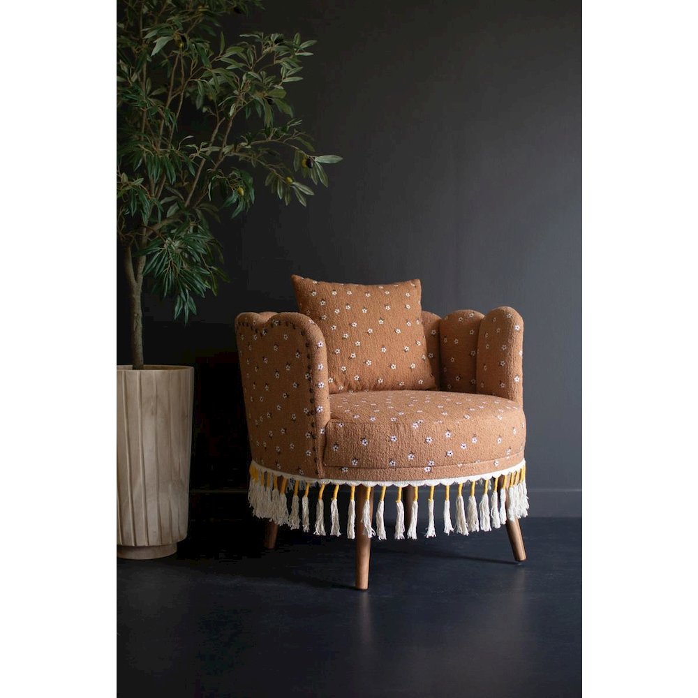 Upholstered Circle Chair with Tassels