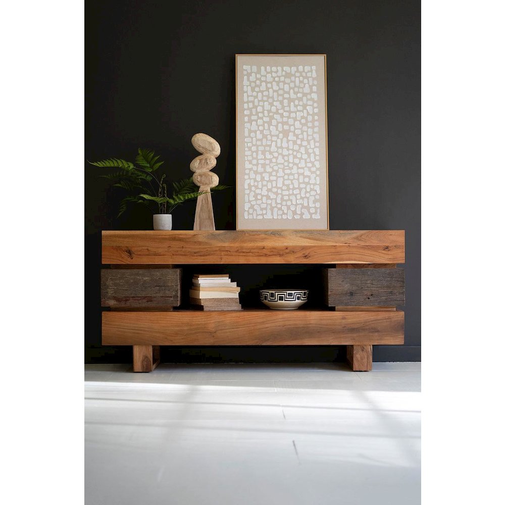 Recycled And Acacia Wood Console Table With Two Drawers
