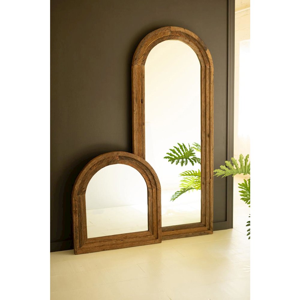 Arched Top Recycled Wood Framed Floor Mirror