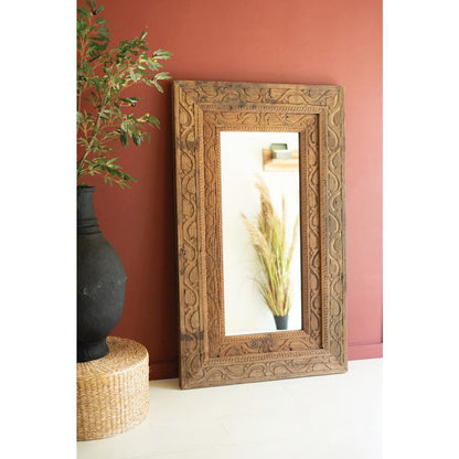 Hand Carved Recycled Wood Framed Mirror