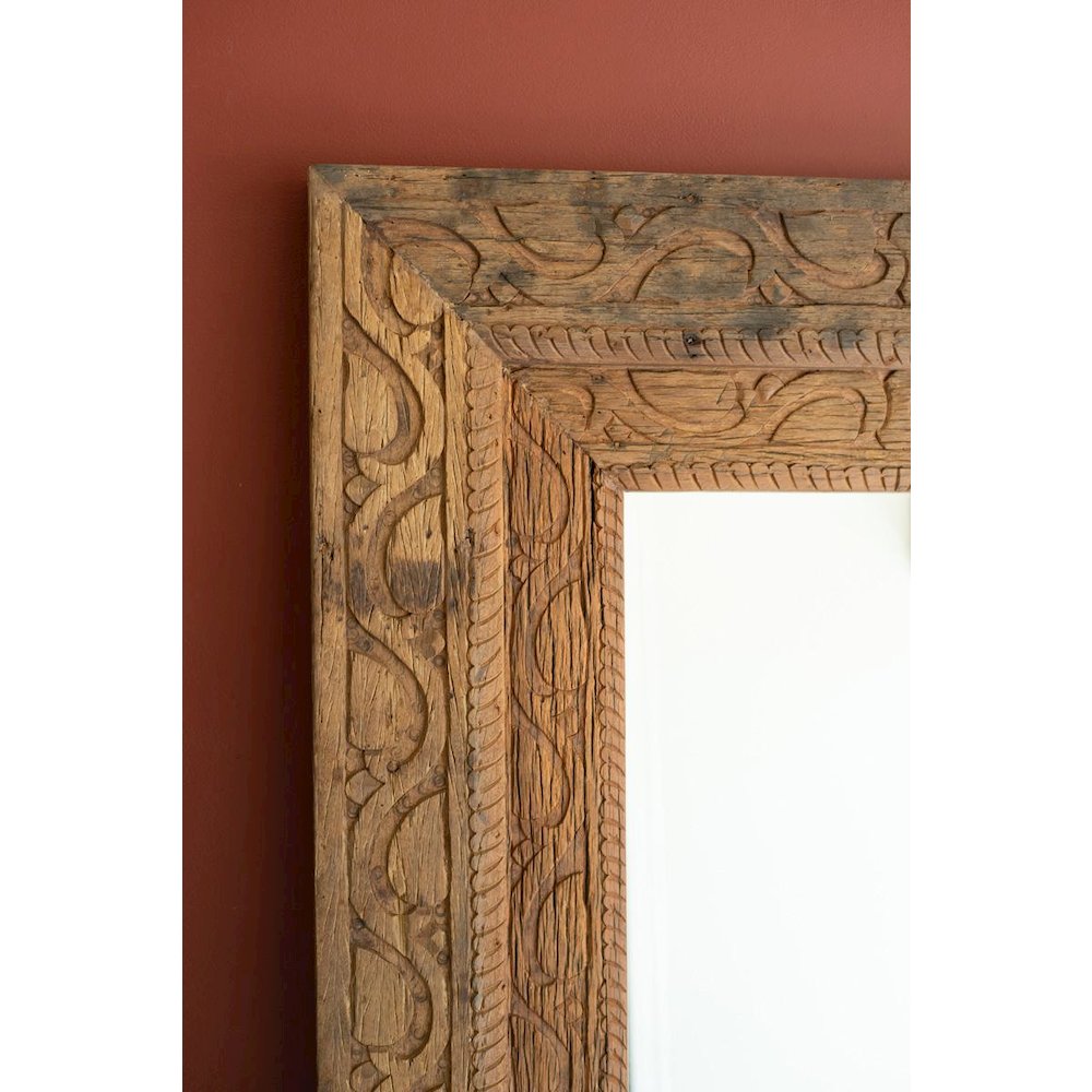 Hand Carved Recycled Wood Framed Mirror