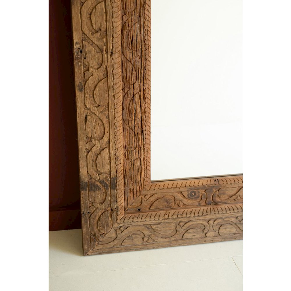 Hand Carved Recycled Wood Framed Mirror