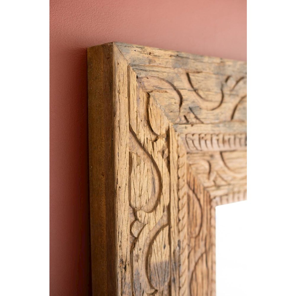 Hand Carved Recycled Wood Framed Mirror