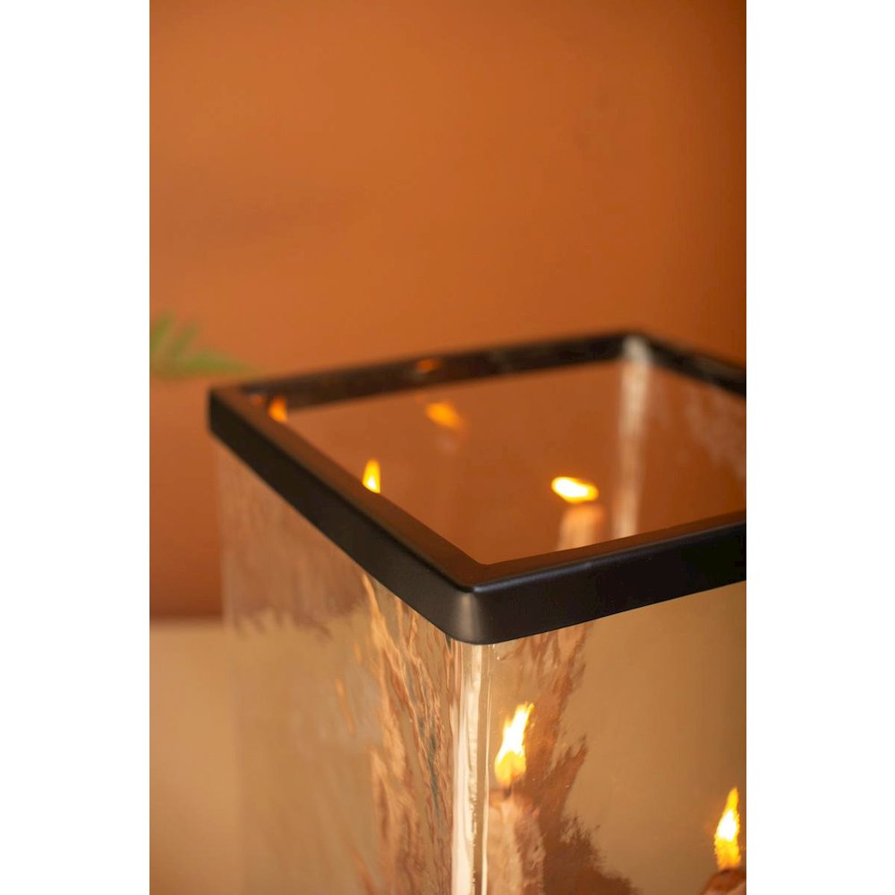 Large Glass Hurricane With Four Taper Holder Wood Base