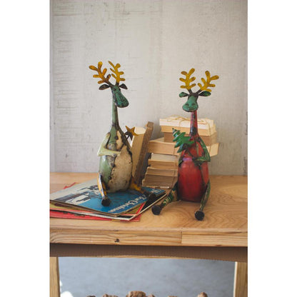 Set Of Two Recycled Sitting Iron Moose