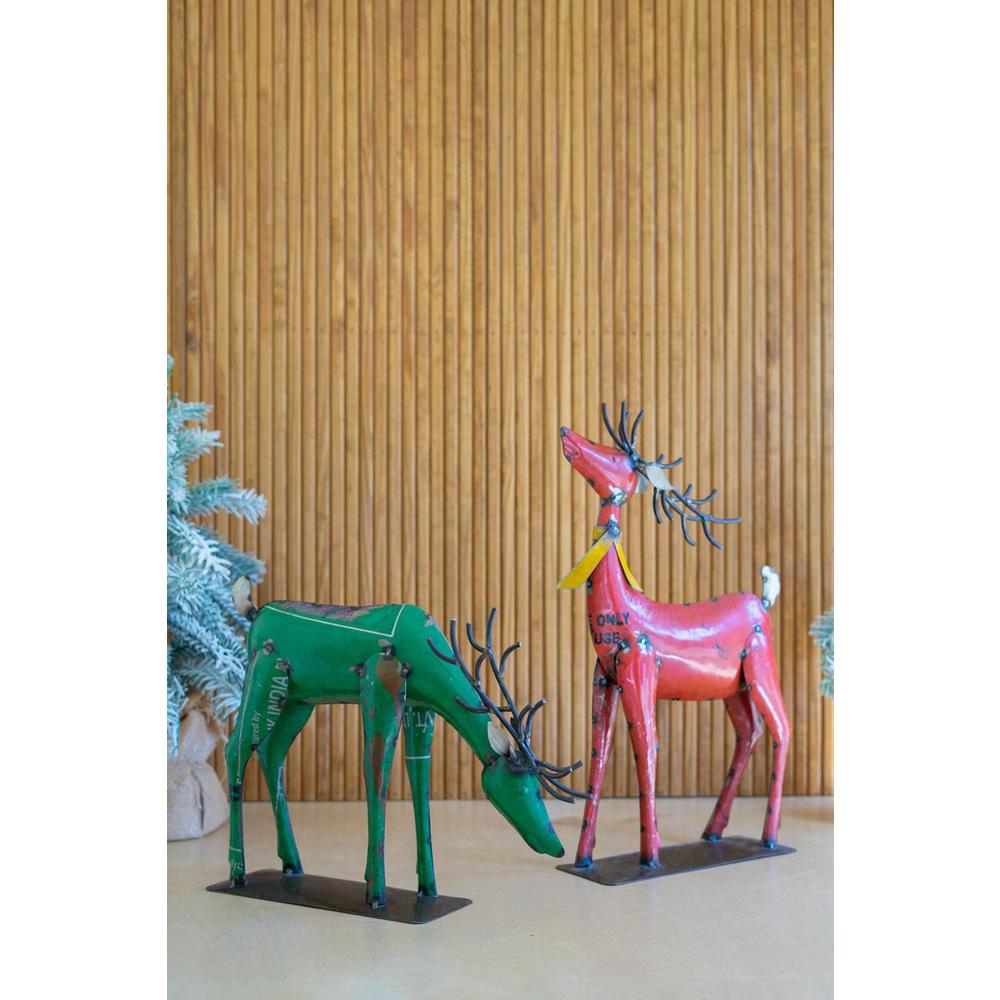 Set Of Two Recycled Metal Deer - One Each Color