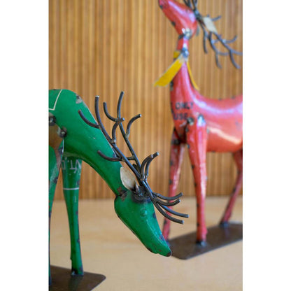 Set Of Two Recycled Metal Deer - One Each Color