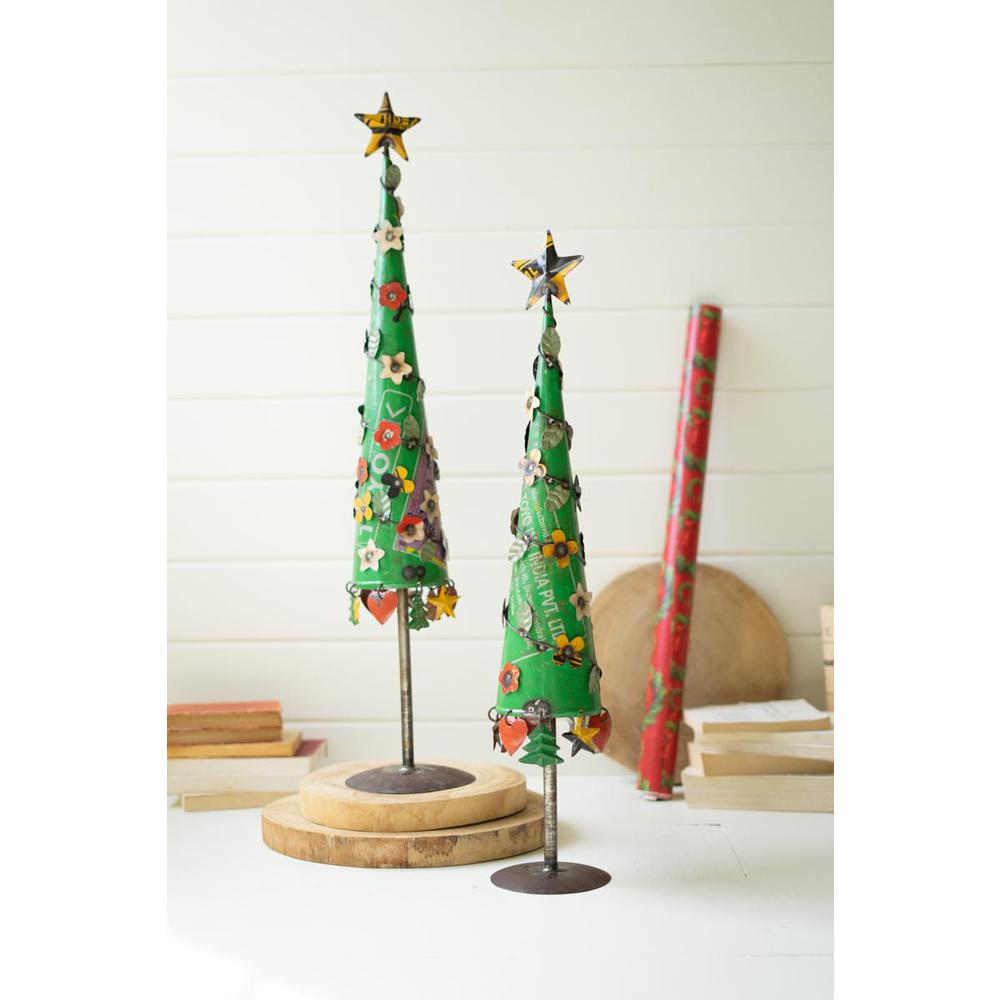 Set Of Two Recycled Iron Christmas Trees