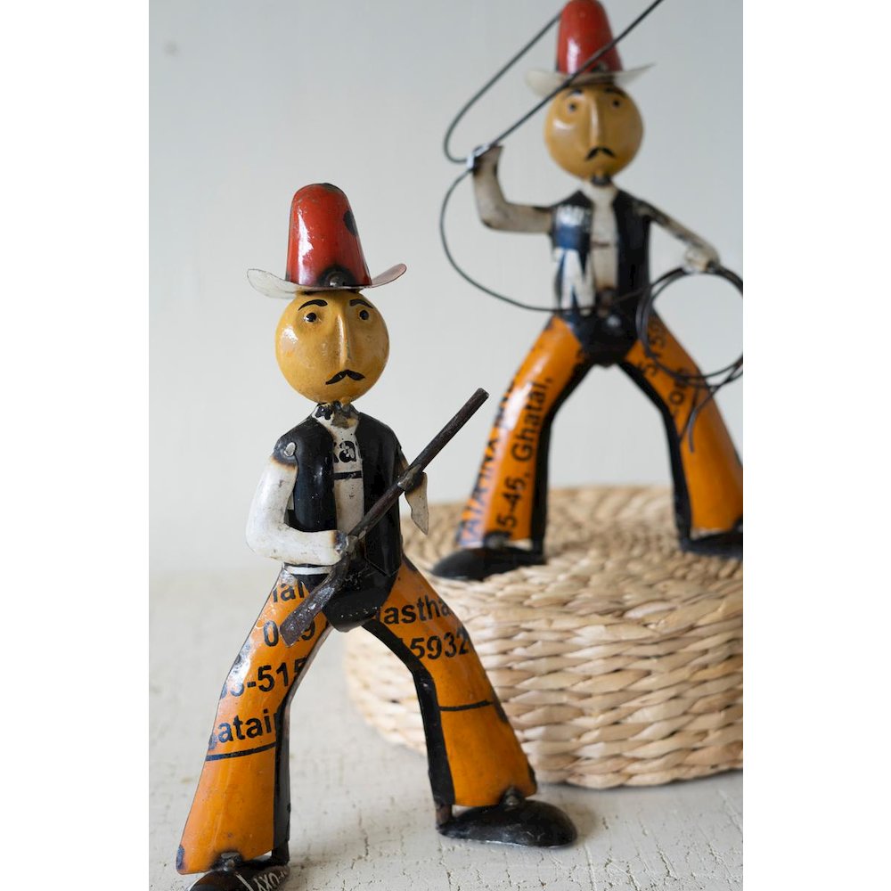 Set Of Two Reclaimed Metal Cowboys