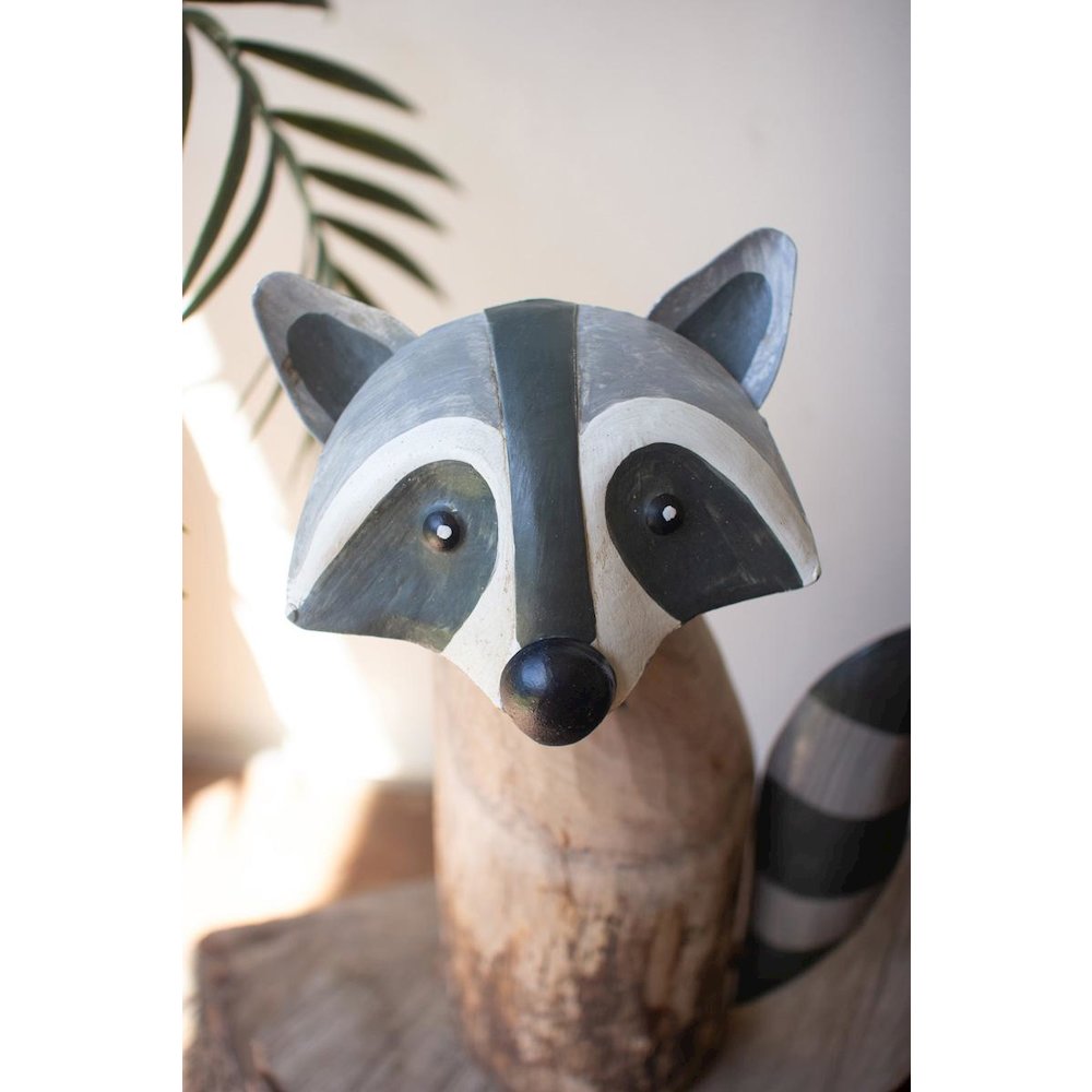 Set Of Two Recycled Wood And Iron Raccoons