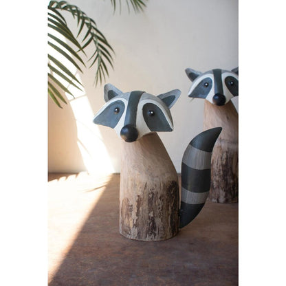 Set Of Two Recycled Wood And Iron Raccoons