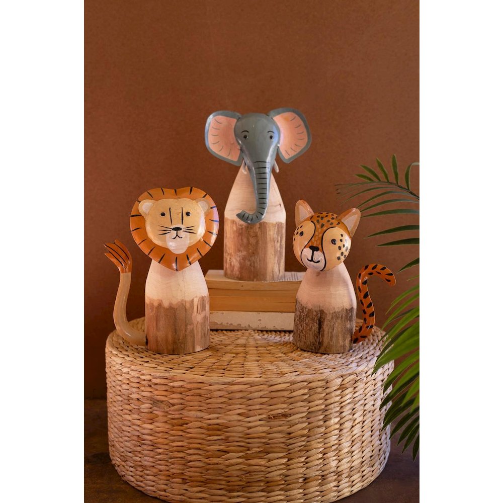 Set Of Three Recycled Wood And Iron Safari Animals
