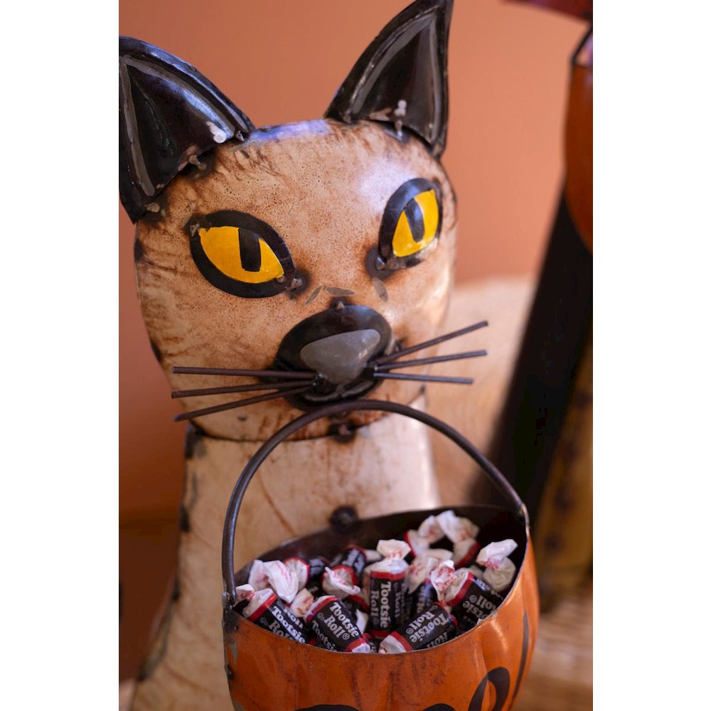Set Of Two Recycled Metal Halloween Cat And  Dog