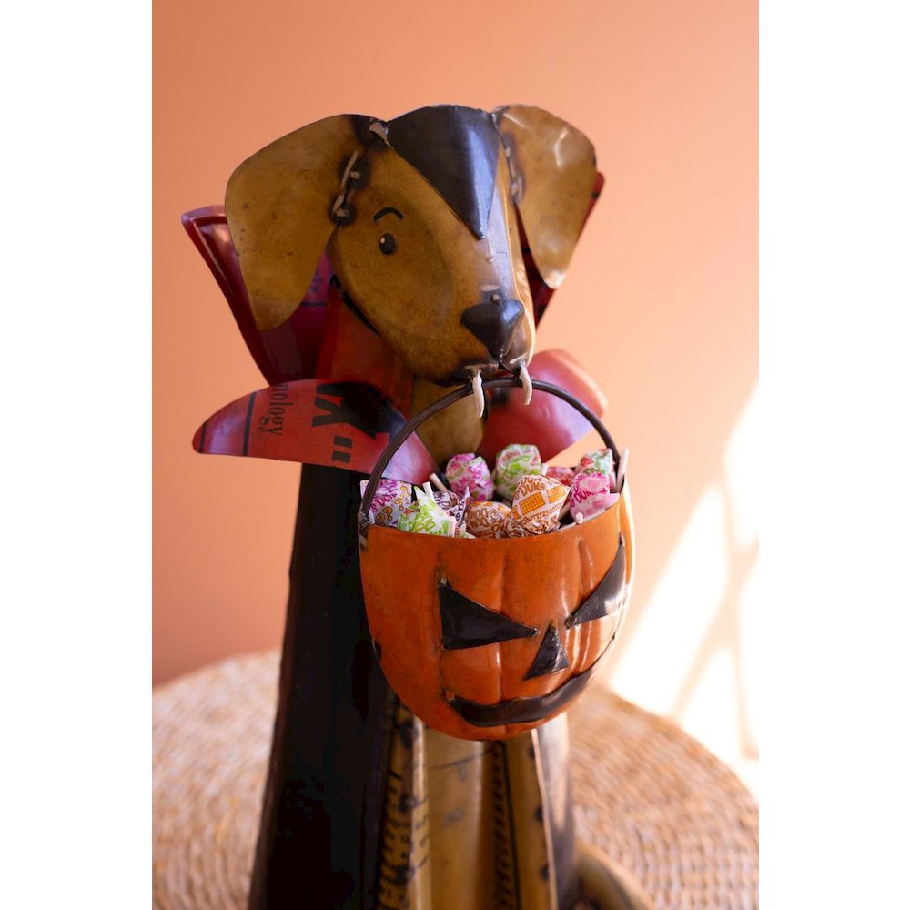 Set Of Two Recycled Metal Halloween Cat And  Dog