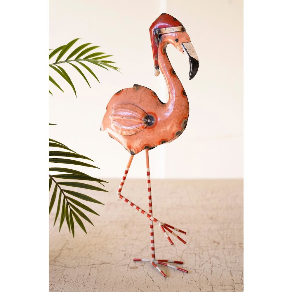 Recycled Painted Metal Christmas Flamingo