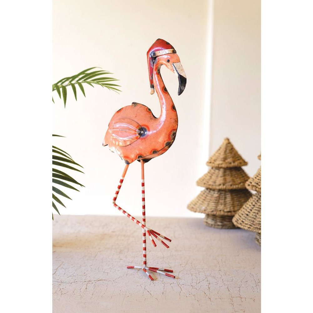 Recycled Painted Metal Christmas Flamingo
