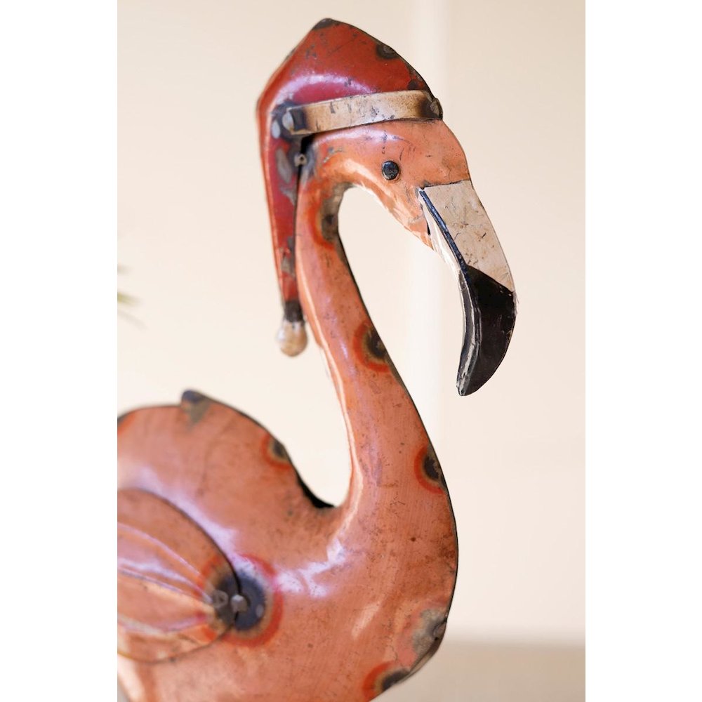 Recycled Painted Metal Christmas Flamingo