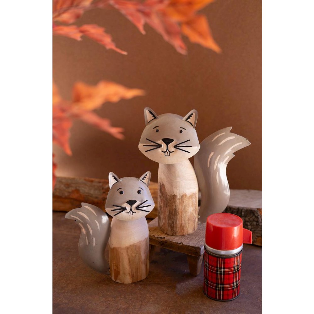 Set of Two Recycled Wood and Iron Squirrels