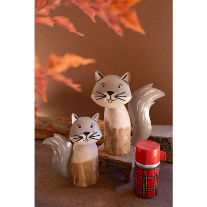 Set of Two Recycled Wood and Iron Squirrels