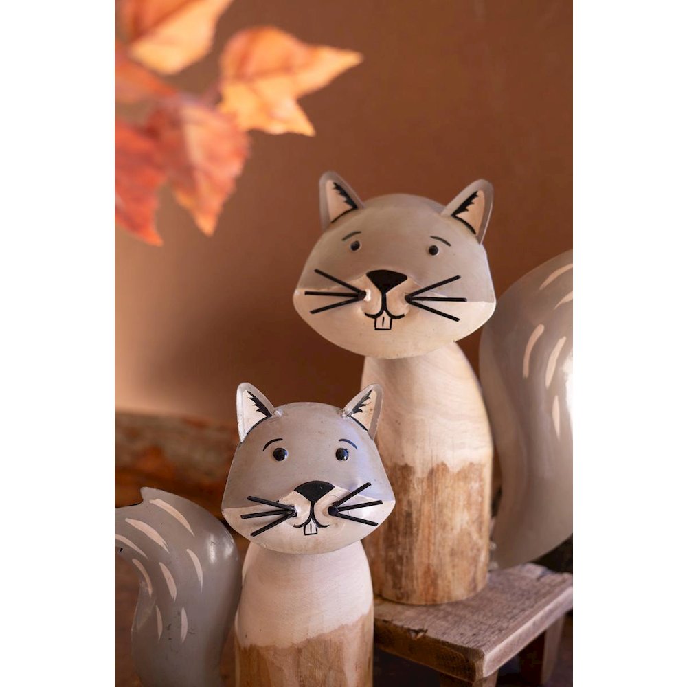 Set of Two Recycled Wood and Iron Squirrels