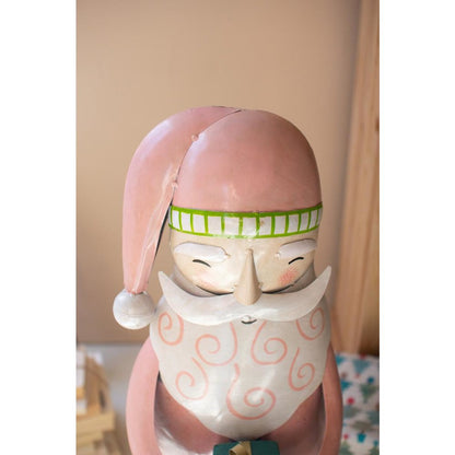 Painted Metal Santa On Wood Base