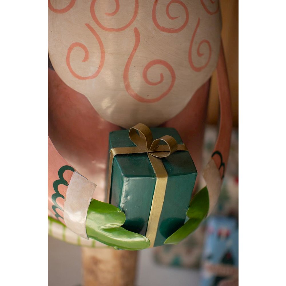 Painted Metal Santa On Wood Base