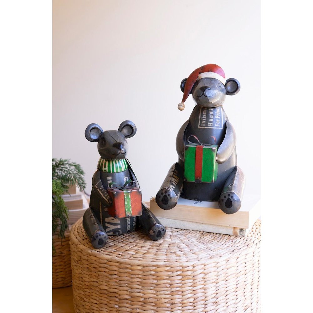 Set Of Two Recycled Metal Christmas Black Bears