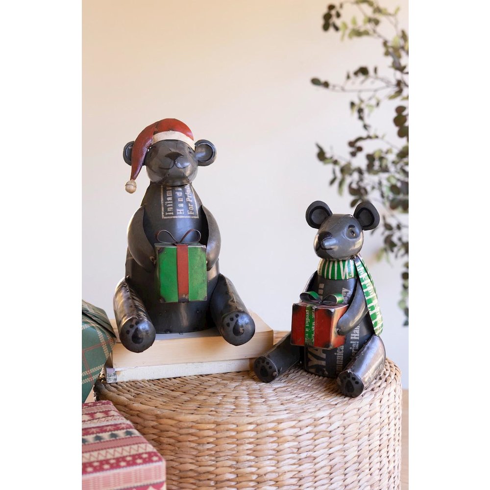 Set Of Two Recycled Metal Christmas Black Bears