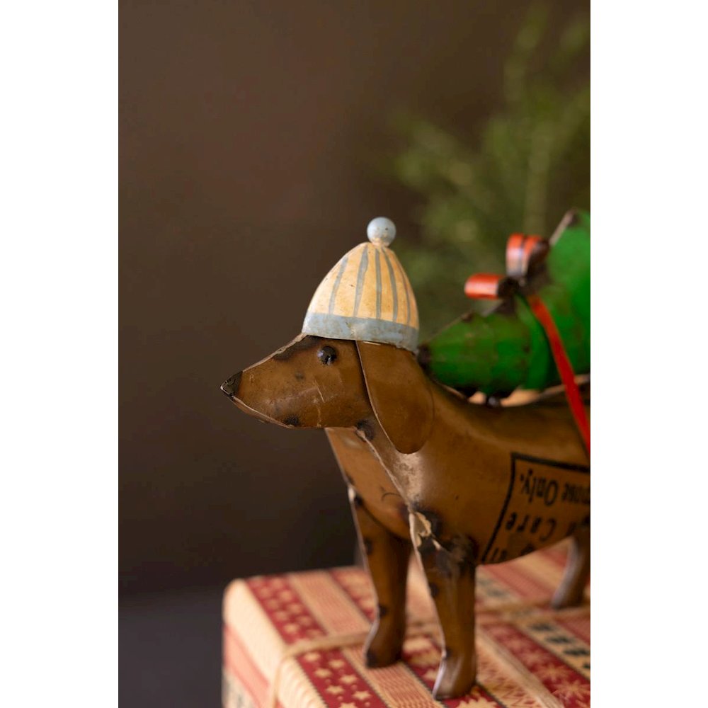 Set Of Two Recycled Metal Christmas Dogs