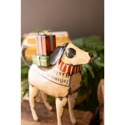 Set Of Two Recycled Metal Christmas Dogs