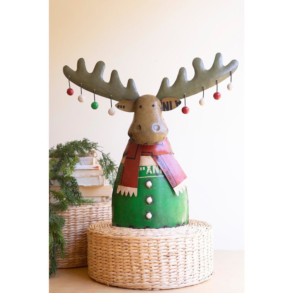 Recycled Metal Christmas Moose With   Ornaments