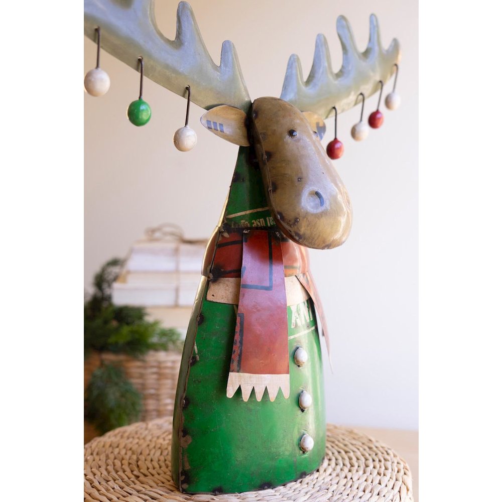 Recycled Metal Christmas Moose With   Ornaments