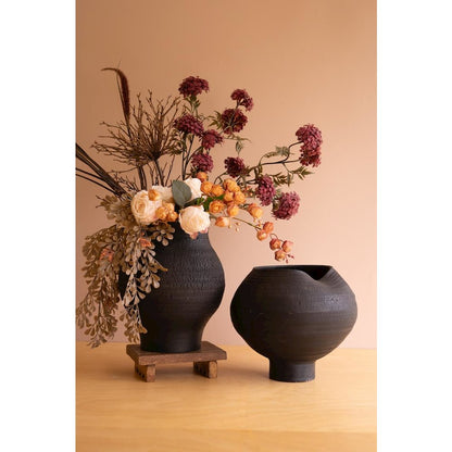 Set of Two Black Clay Vases with Crackle Detail