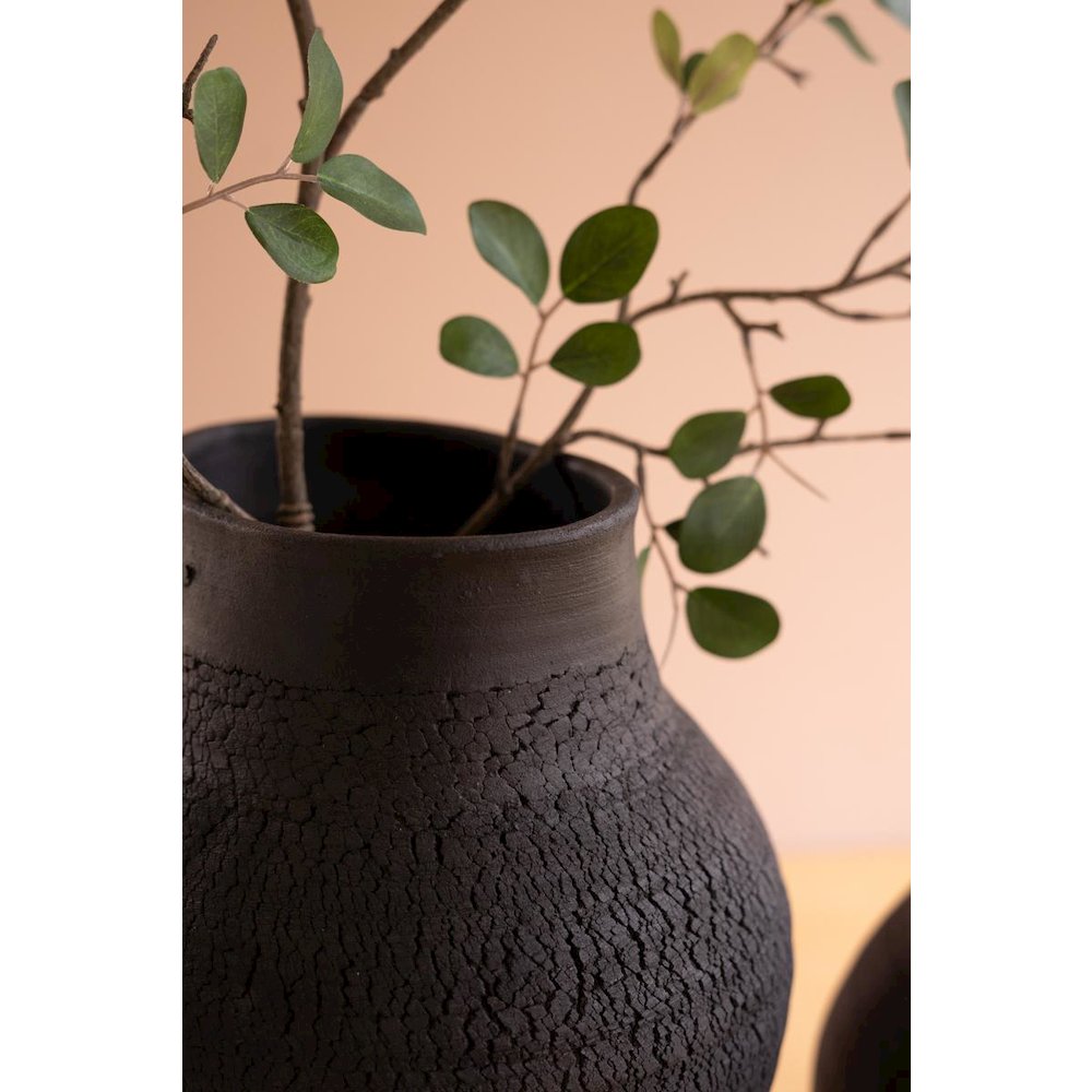 Set of Two Black Clay Vases with Crackle Detail
