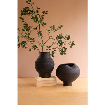Set of Two Black Clay Vases with Crackle Detail