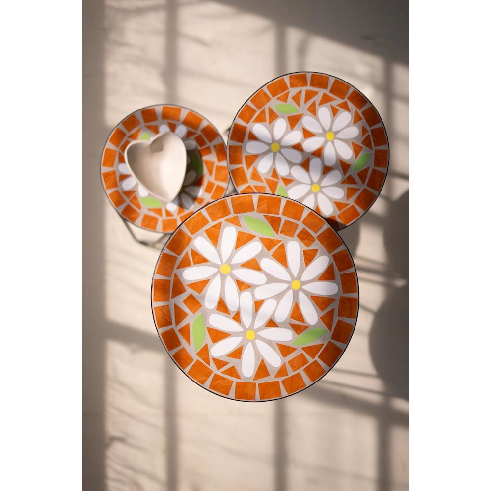 Set of Three Nesting Mosaic Tile Tables with Metal Bases